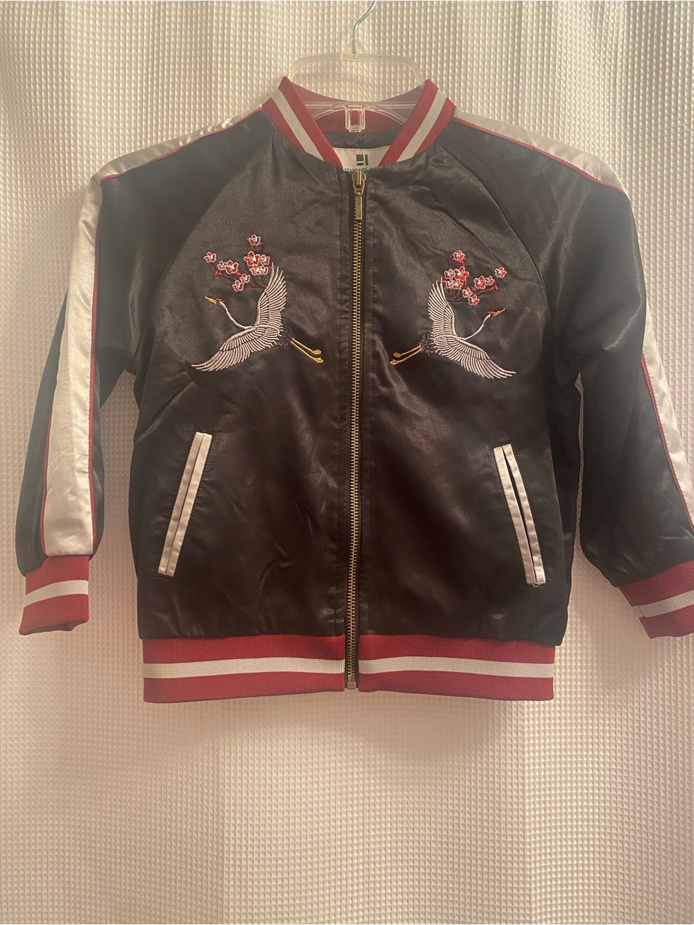 Standard Issue Black Satin Bomber Jacket with embroidery